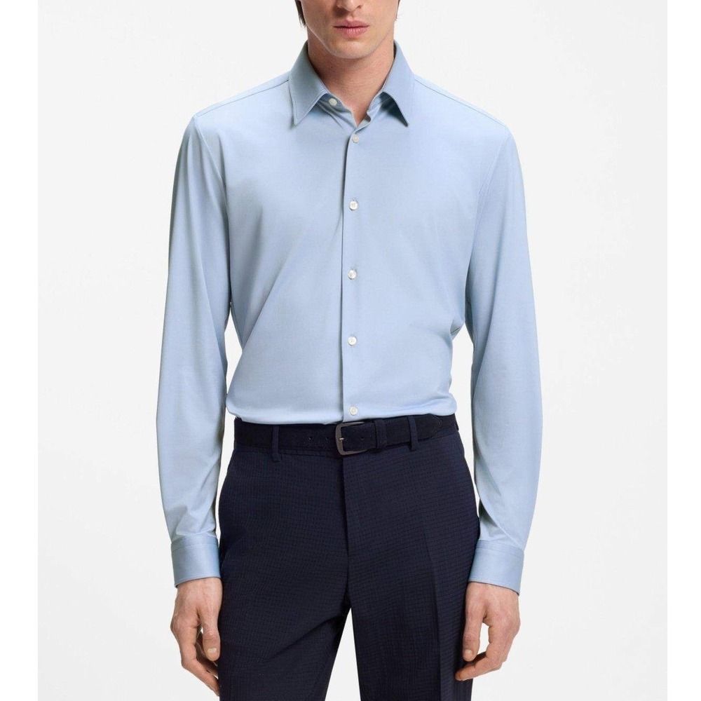BOSS Hank Kent Performance Stretch Slim Fit Dress Shirt Blue Round Cuffs